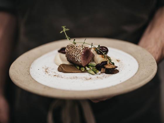 Saddle of venison with cherry on the palate