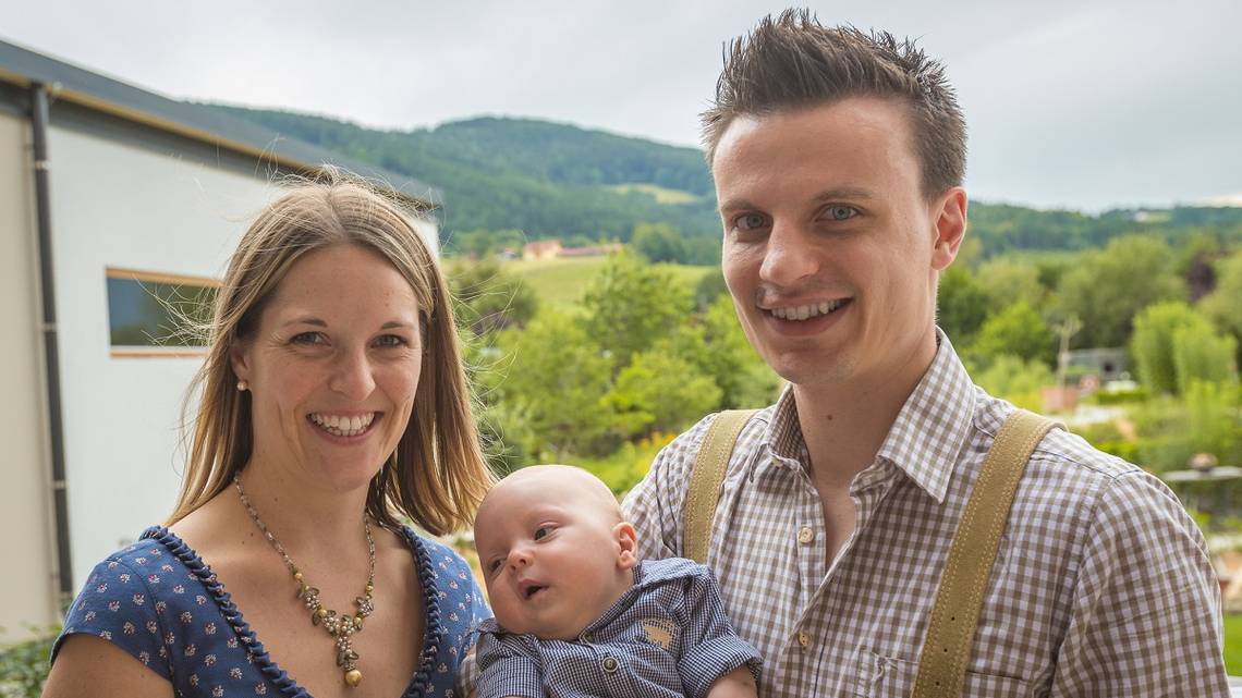 Peter Pichler with Nina and Jonas at the opening of the Holzbach