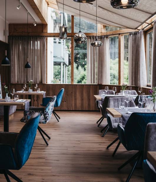 Dining area for hotel guests at the Naturhotel Molzbachhof.
