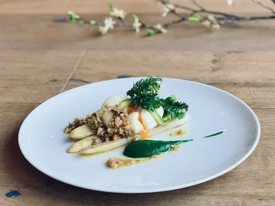 Marchfeld asparagus with organic egg at the Molzbachhof 